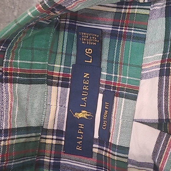 𝅺ralph Lauren Green Multi Color Checkered Collar Shirt New Large - Picture 4 of 7